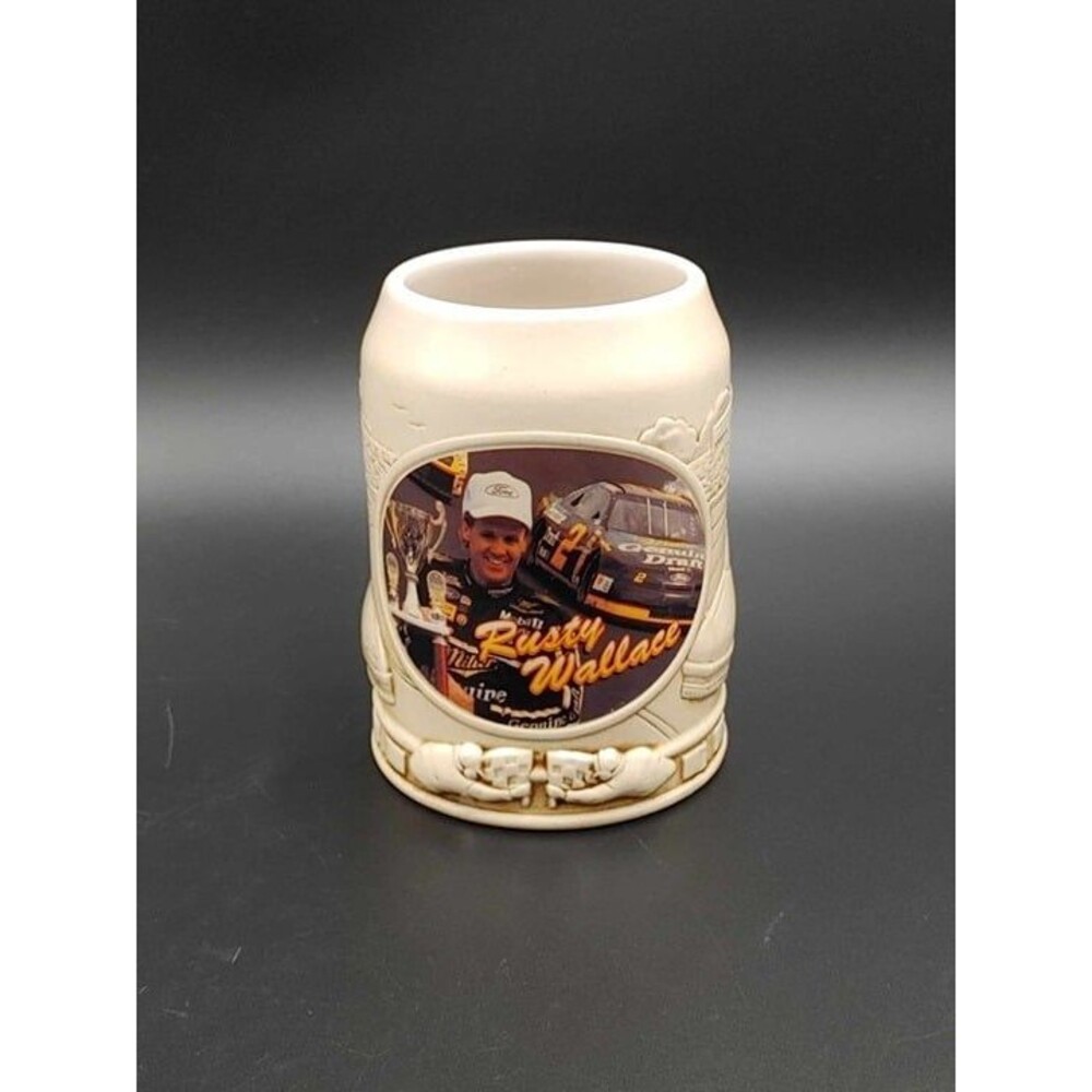 Vintage Rusty Wallace 3D Sculptured Beer Stein Mug Ceramic NASCAR 1995 Miller